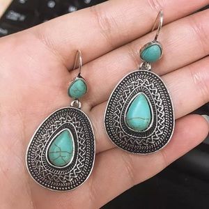 New Southwestern Bohemian Silver tone faux turquoise drop Earrings